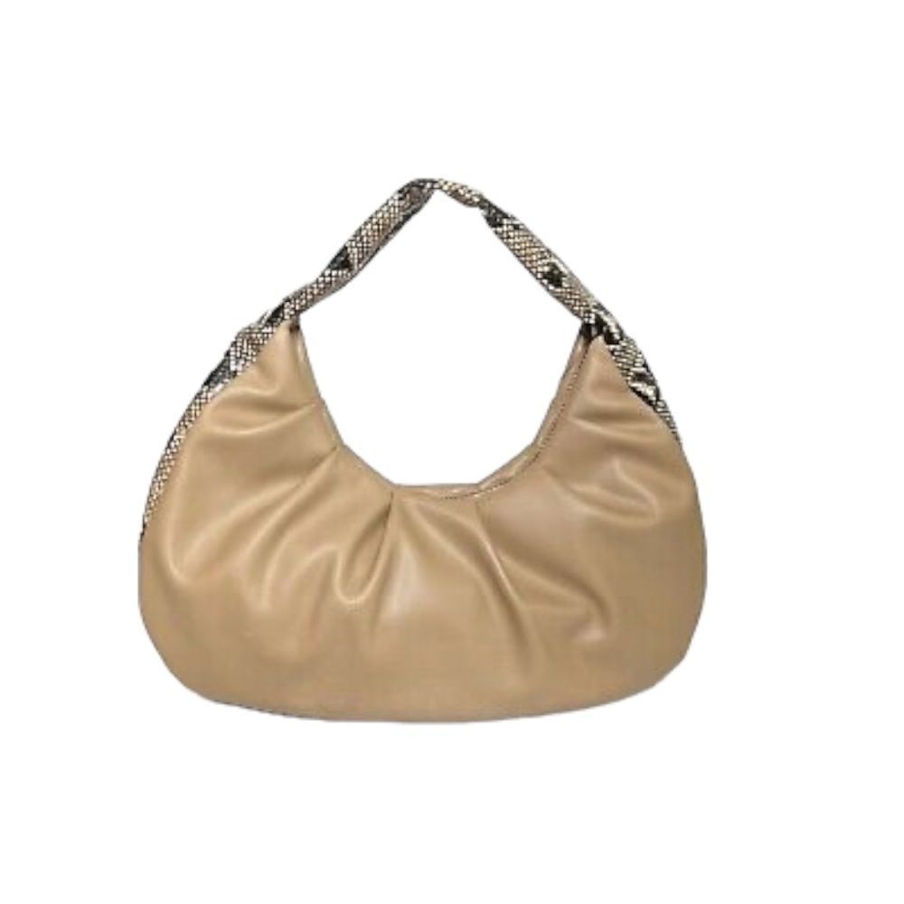 NWT INC Kj wedge faux-leather snake trim women's hobo shoulder bag CAMEL